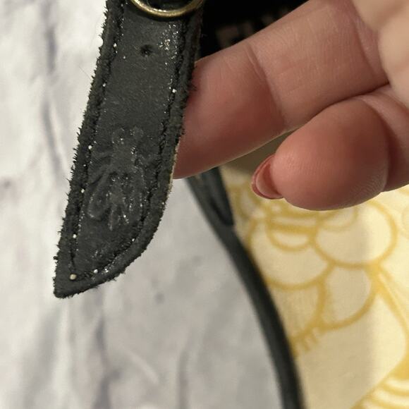 FLY London Yeji Sandals Blue Tan Geometric Wedge Peep Toe EU 38 US 7 - Picture 8 of 9